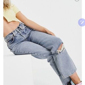Topshop Dad High Rise Ripped Knee Jeans Size W32 / L30